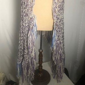 Prayer Shawl. Hand knit. White ,Purple,Blue. NEW.